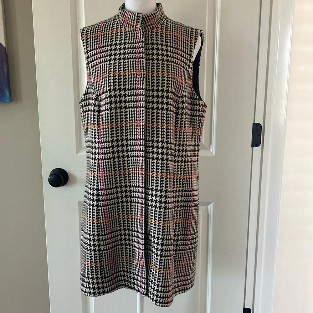 Carlisle Stylish Plaid Houndstooth Sleeveless Vest 10 Black Pink Orange